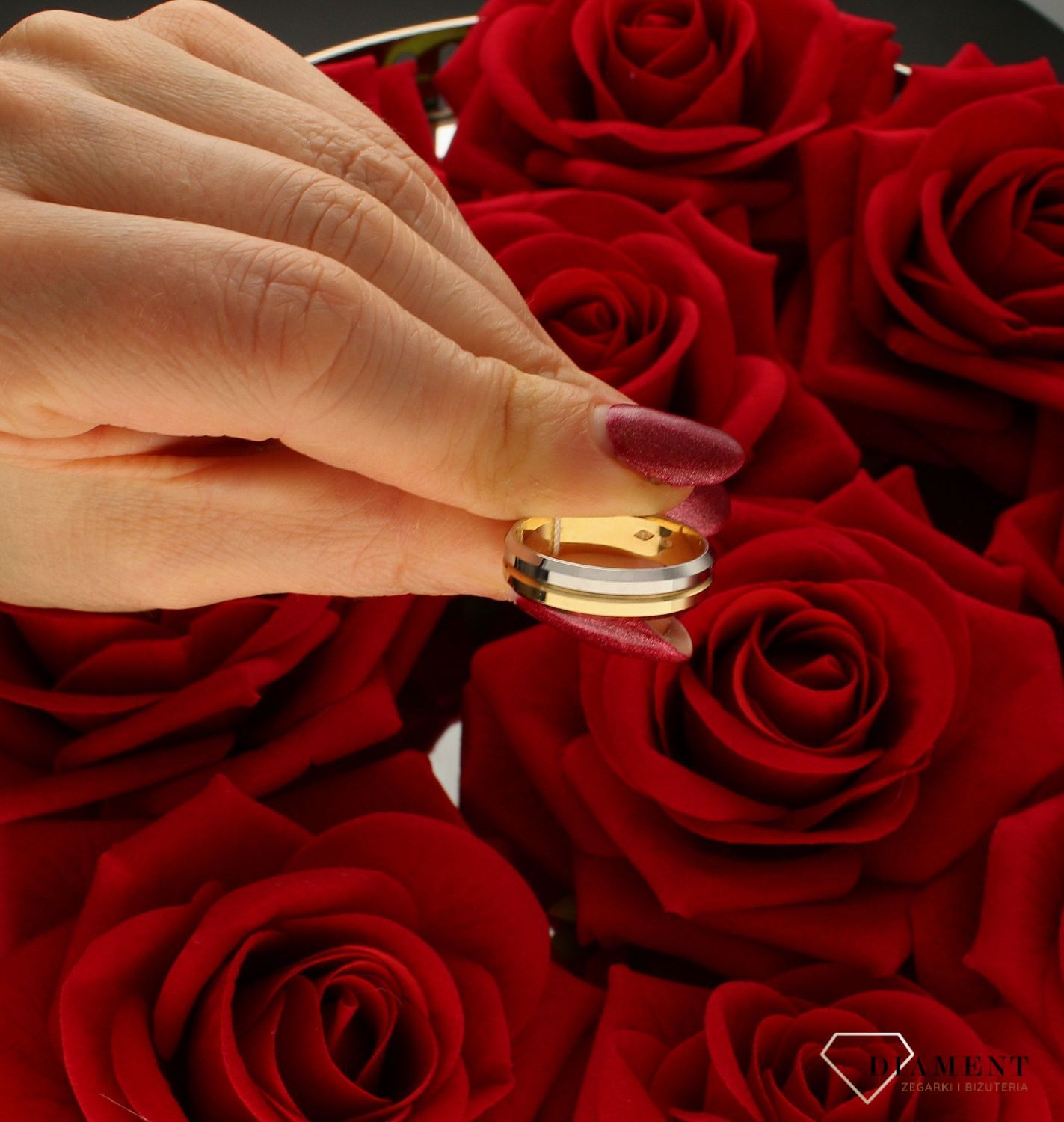 Złota obrączka dwukolorowa premium 585 – 5 mm, żółte i białe złoto.jpg